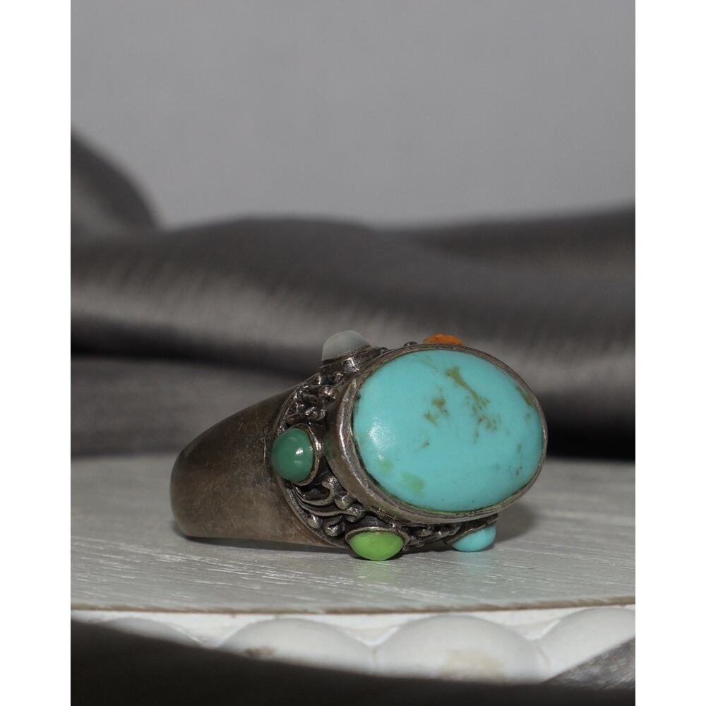 Vintage Sterling Silver Turquoise Ring 7G / Sz 7